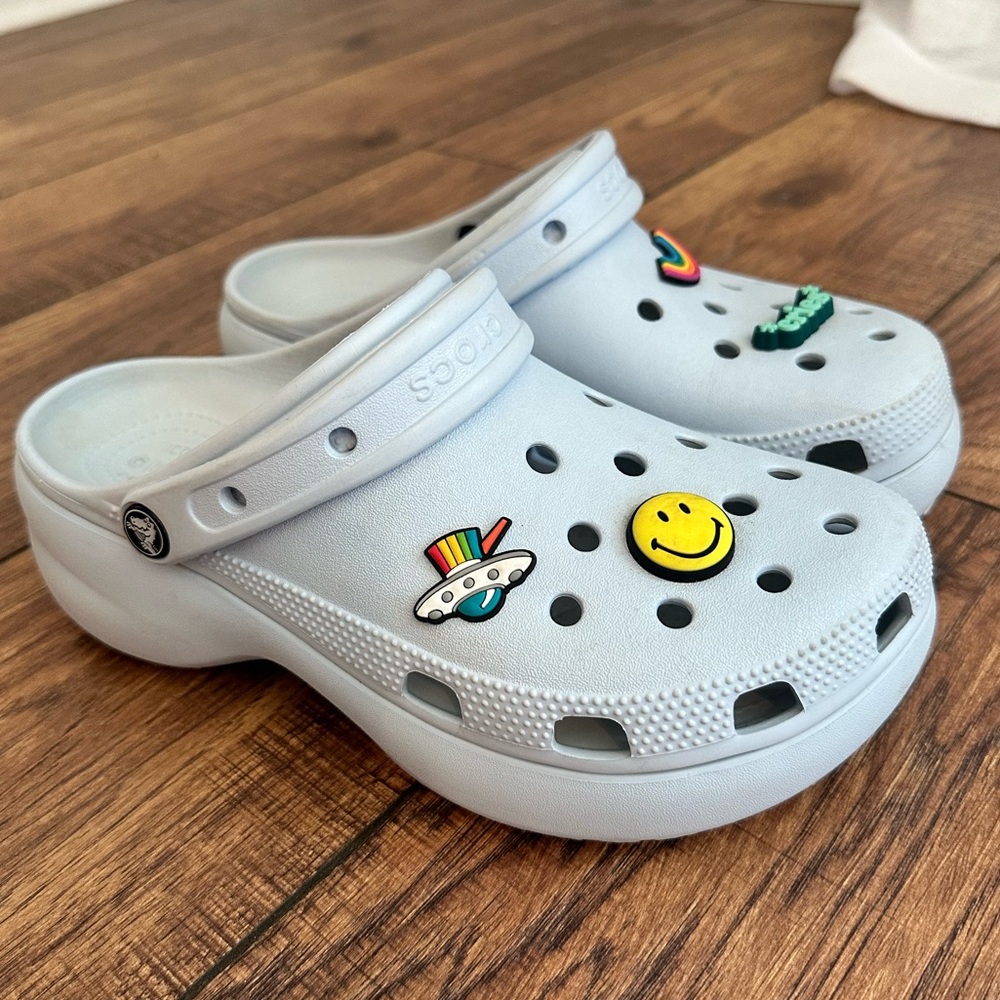 Baby blue platform crocs